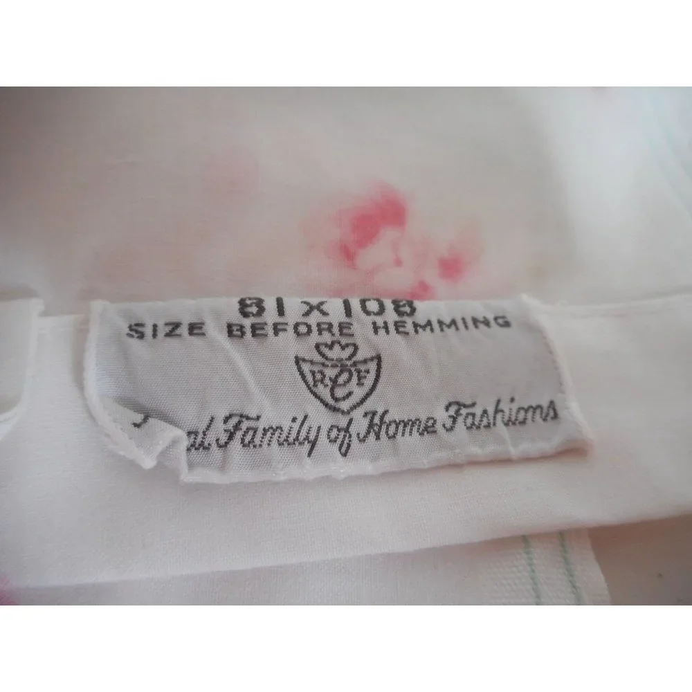 Vintage Cannon Full Flat sheet white pink Rose floral granny core Cottage Chic